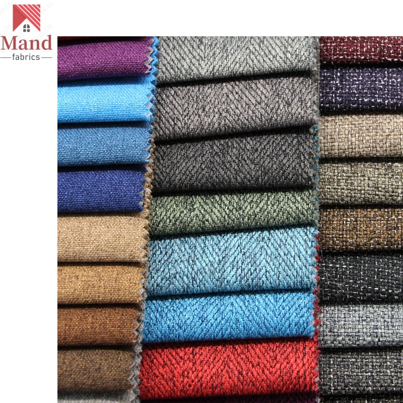 Mand textile wholesale latest davis nordic style 100% polyester heavy duty bonded imitate linen upholstery jute fabric wujiang