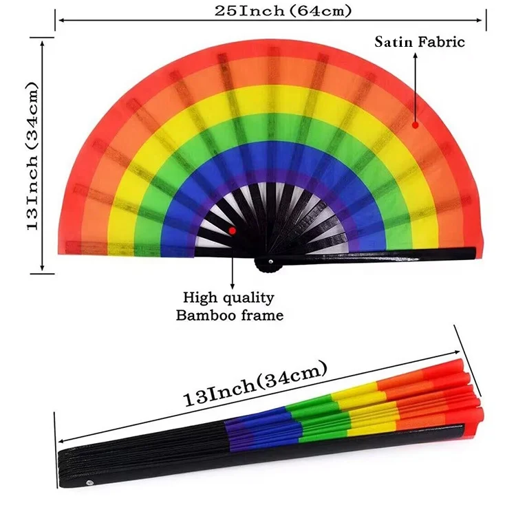 Large Rave Clack Pride Rainbow Hand Fan for Men Women Festival Club Party Dance