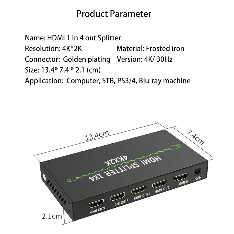 4K HDMI 1.4B version HDMI splitter 1 in 4 Out 3.4Gbps Splitter Duplicator AV Audio Video Splitter