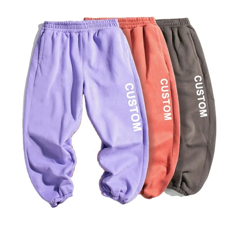 
custom brand logo unisex elastic high waist plain jogger loose style thick cotton sweatpants mens 