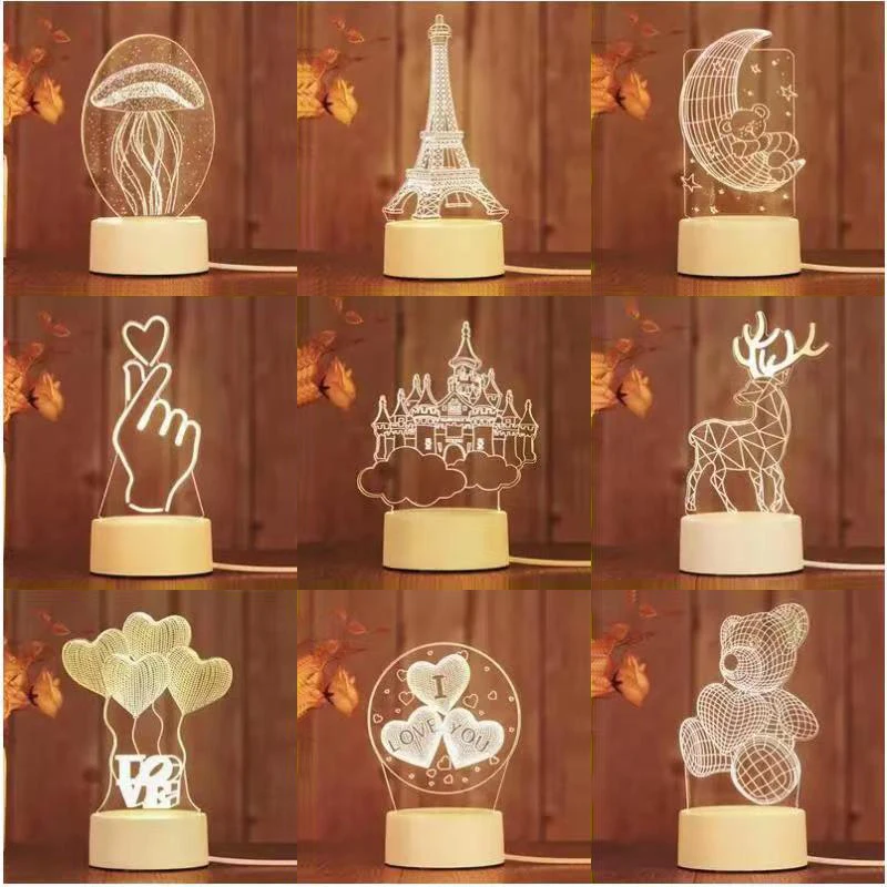 Creative illusion USB switch cute animal Acrylic luminaria led 3d dinosaur night light For Child Bedroom Decoration Gifts