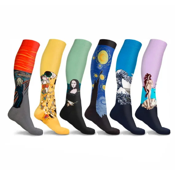 20-30 MmHg Compression Socks Mans Van Gogh Painting Creative Firm Pressure Circulation Orthopedic Support Stockings Hose