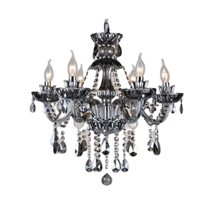 European 6 Lamps Smoke Gray Crystal Chandelier Pendant light