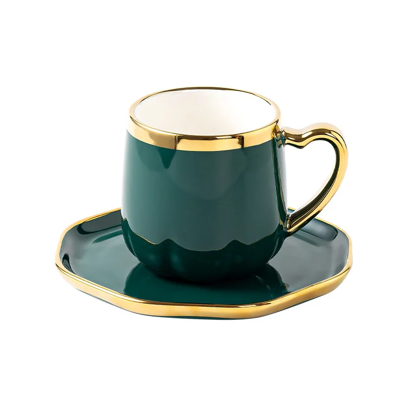 Custom Ceramic Cup and Saucer Colored Glaze Luxury Gold Rim Porcelain Espresso Cappuccino Turkish Coffee Tea Cup Set