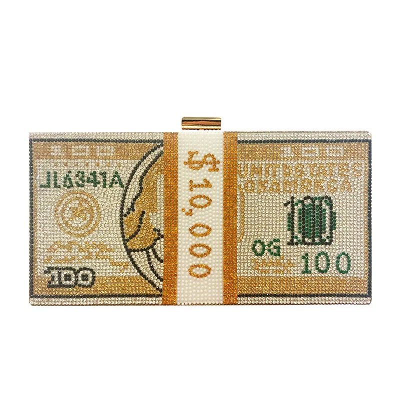 Luxury Clutch Bling Crystal Evening Bag Rhinestone Purse USD Dollar Handbag For Women