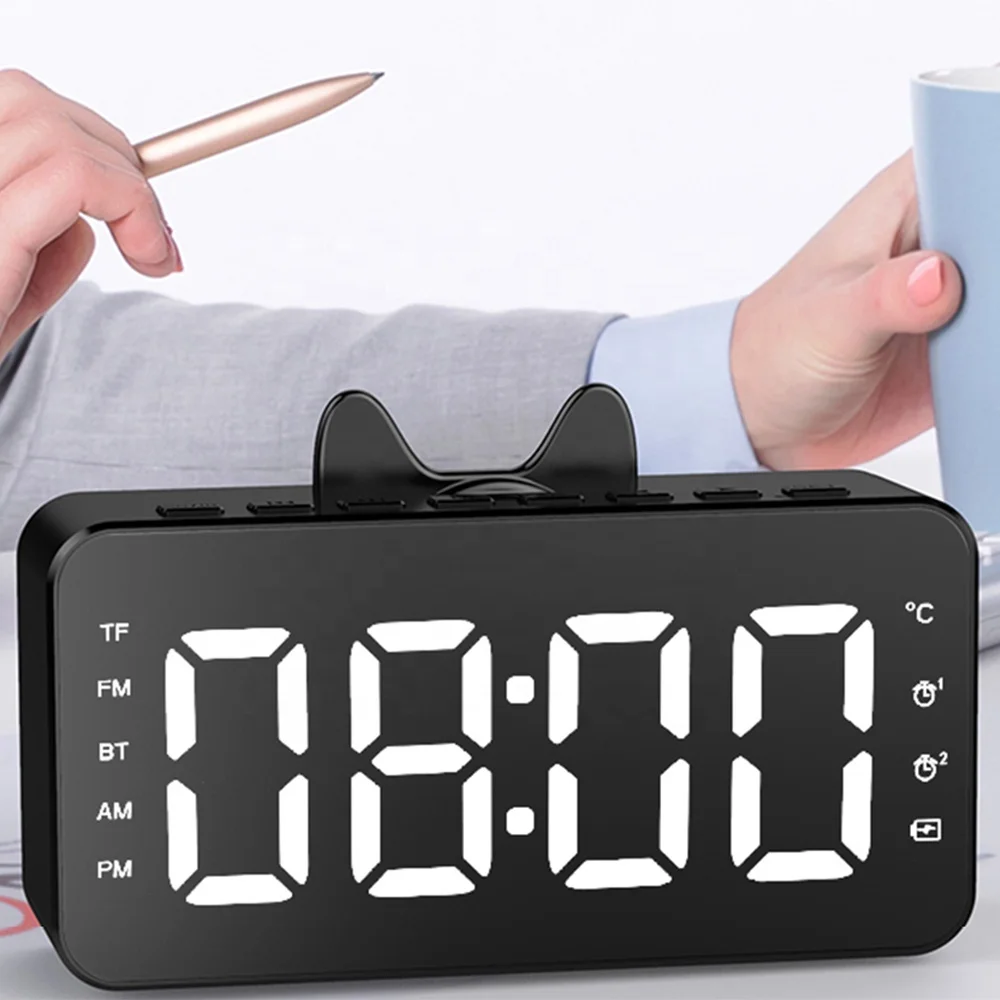 BT Speaker Alarm Clock Digital Display LED Wireless Sub woofer Music Player FM Radio Desk Table Clock relojes stereo TF card