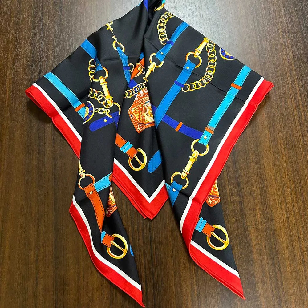 Hot Sales Houndstooth Pattern Design Silk Head Kerchief Silk Satin Square Bandana With Custom Print Logo