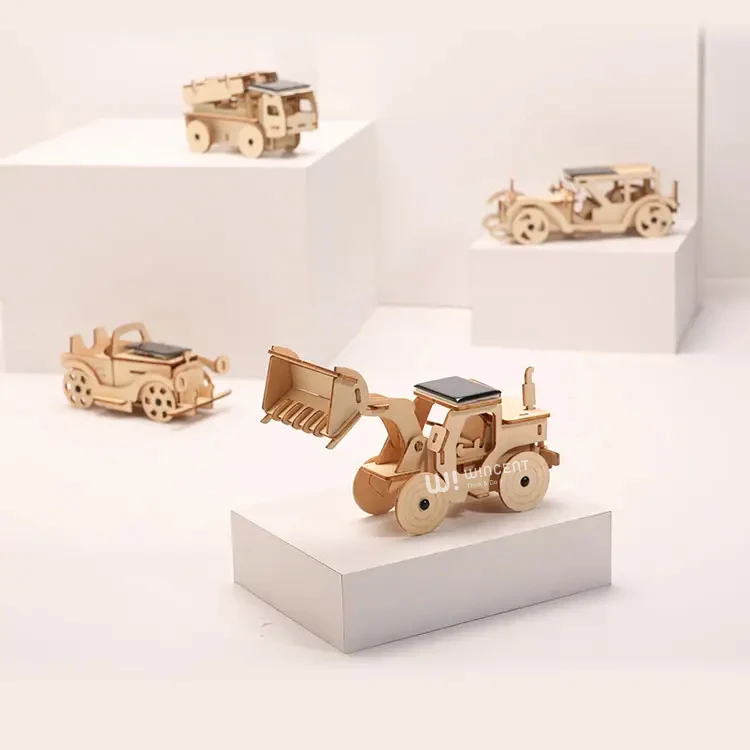 Solar Energy Running Bulldozer Wooden 3D Puzzle DIY Toy Gift Box Plywood,wood En71,ce Wincent Solar Power Unisex 120 19*9*8.5cm