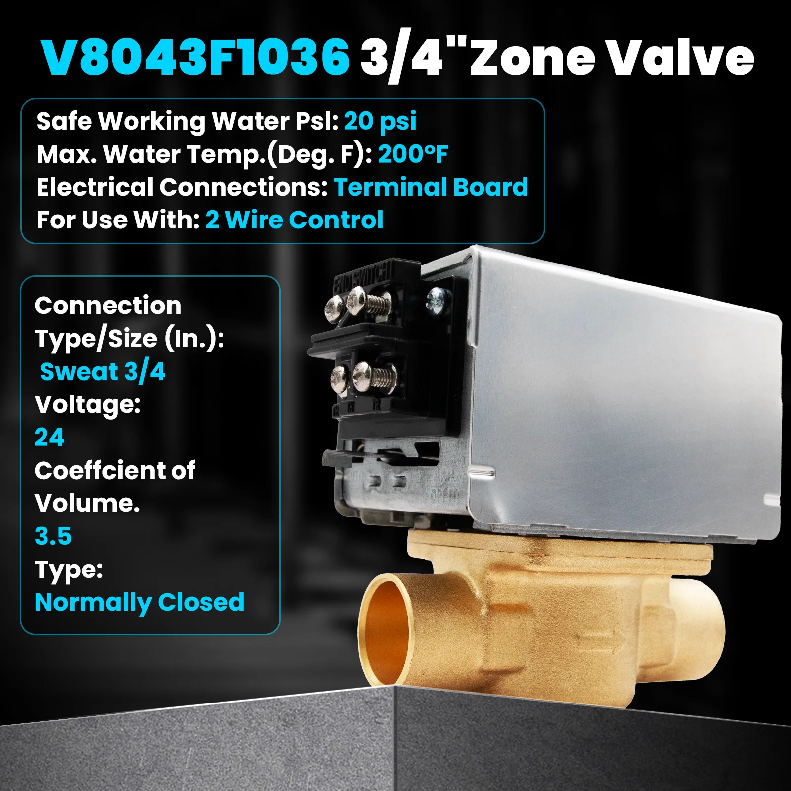 V8043F1036 Zone Valve,Replaces for Honeywell V8043F1093 40003916-048/U Replacement Head