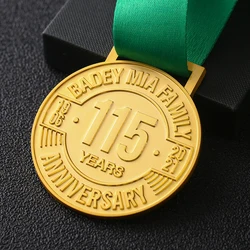 HSQ factory high quality custom Matt Gold plated  3D embossing logo anniversary souvenir medal