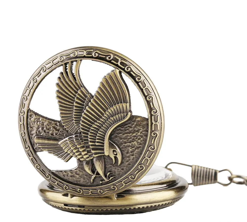 Hollow Manual Watches Key Chain Retro Eagle Roman mechanical Pocket Watches