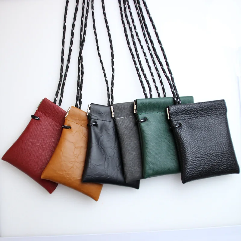 Neck hanging headphones  key coins small storage wallet PU leather mini coin purse wholesale