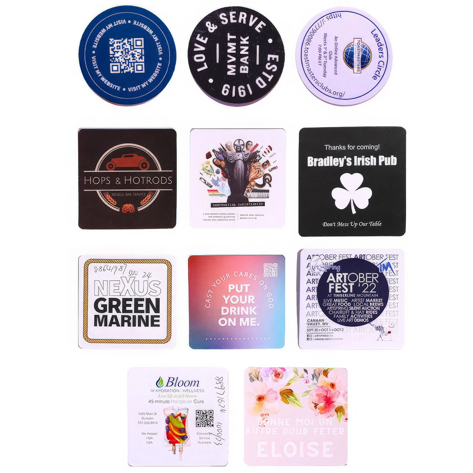 Custom Personalized Printed Die-Cut Bar Mat Blank Coasters Circle Individual Cardboard Paper Cup Coaster
