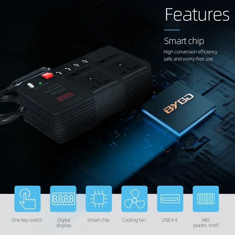 digital display voltage Portable 12V ac power inverter continuous 300w cheaper price car power inverter 3.1A USBX4 Output