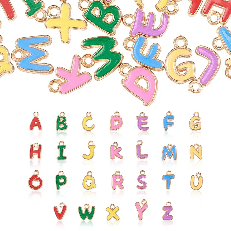 Wholesale 26pcs  A-Z Letter Charms Enamel Alphabet Initial Capital Letter Pendant For Diy Bracelet Jewelry Making
