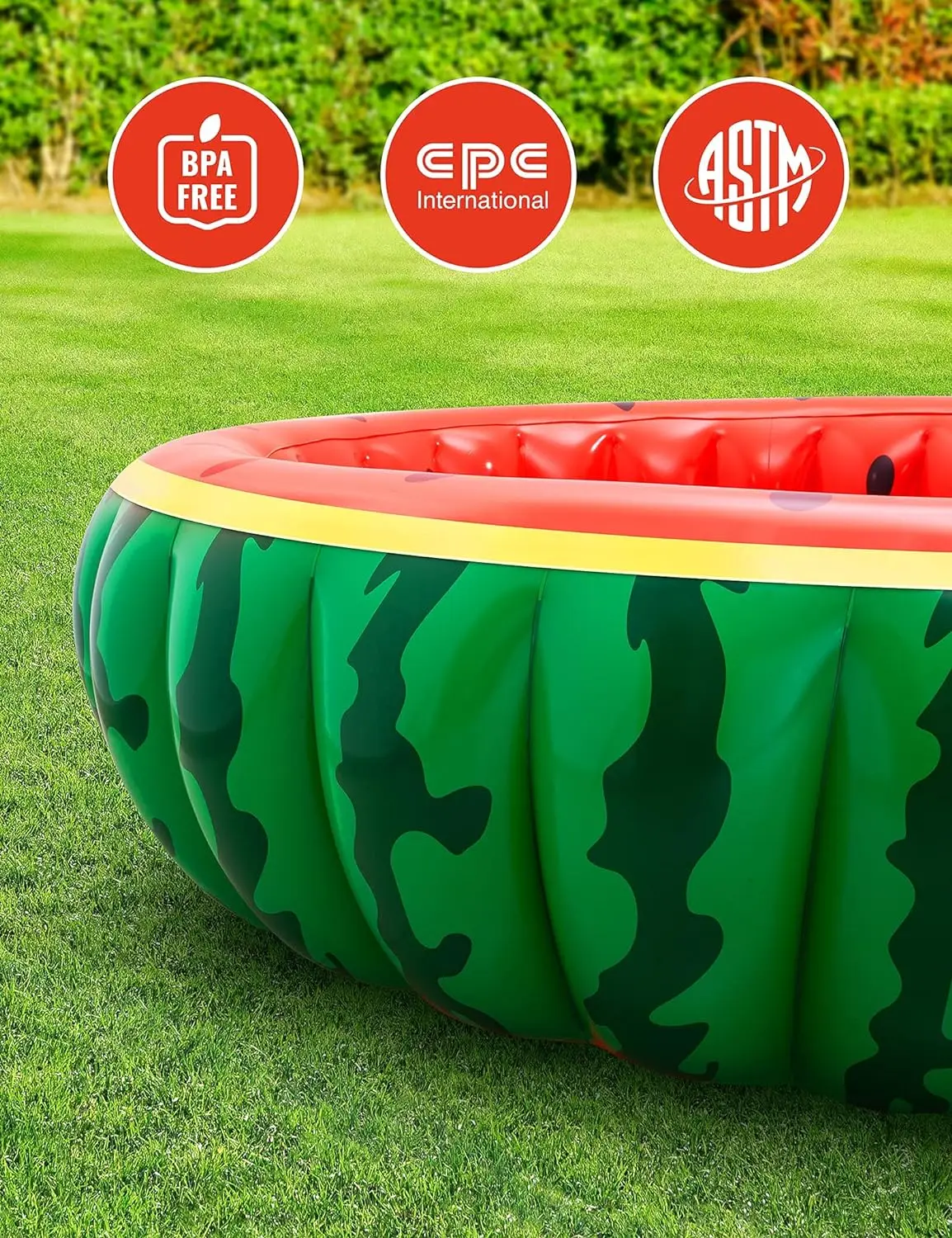 Inflatable Watermelon Pool, Kiddie Blow Up Pool with 20in Beach Ball Splash Straw Sprinkler, Family Pool for Kids, Adults