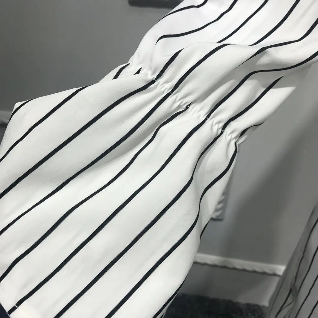 New Arrival Dubai Fashion Muslim Long Sleeve Striped T-Shirt White Abaya Dress