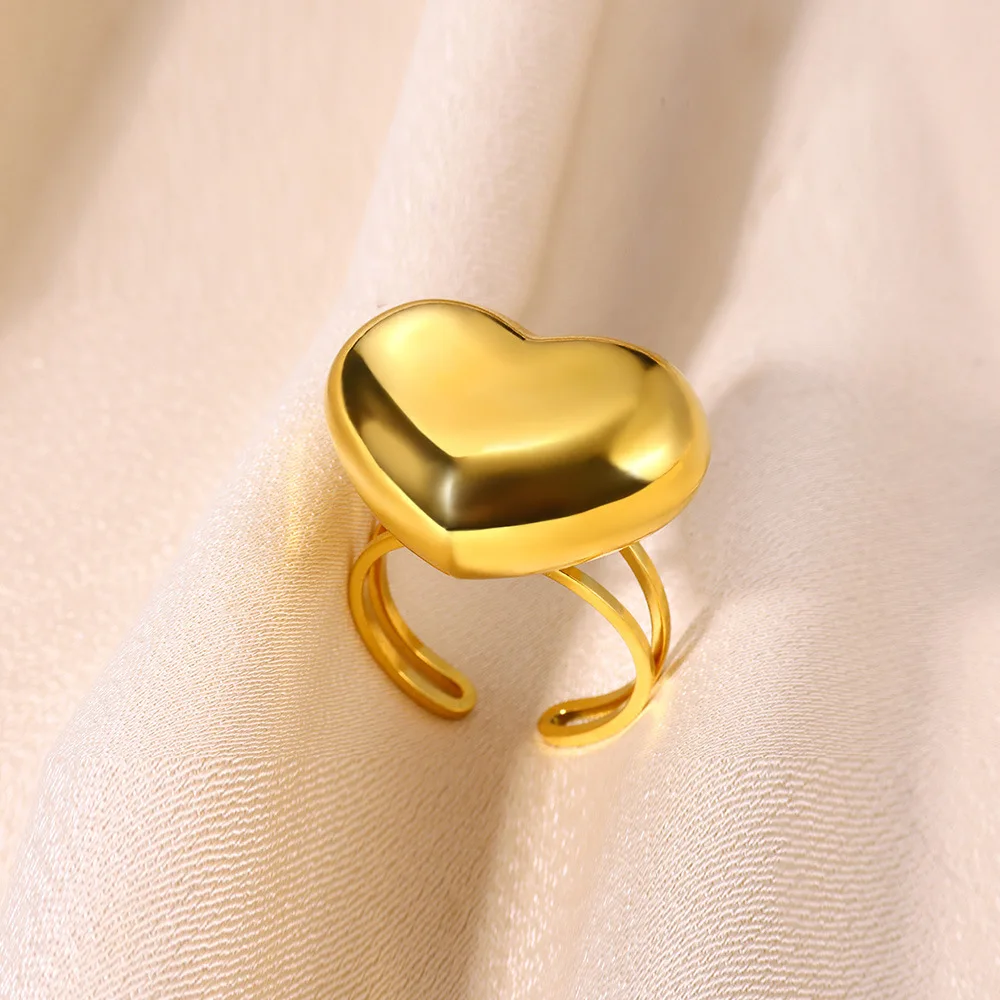 RS1120 Trendy Non Tarnish Gold Plated Stainless Steel Geometric Puffy Bubble Heart Star Round Dome Ring Simple Funky Jewelry
