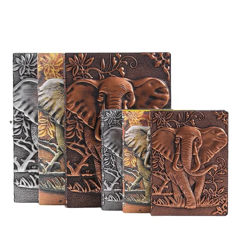A5 Luxury European Retro Elephant Journal Note Book Notepad Anaglyph Process Carved PU Leather Embossed Cover Manual Notebook