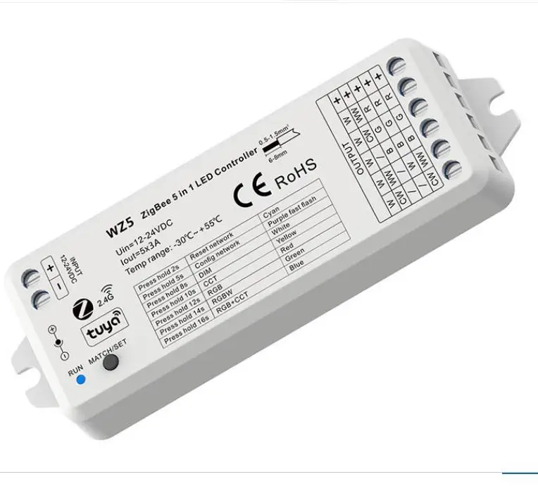 Лидер продаж беспроводной светодиодный контроллер WZ5 5 в 1 Philips HUE Tuya APP zigbee 3 0 RF регулятор света Zigbee для RGB RGBW CCT CW WW