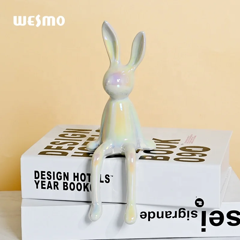 Art ceramic sitting Brilliant white rabbit decoration rabbit young luxury home bedroom living room desktop decoration