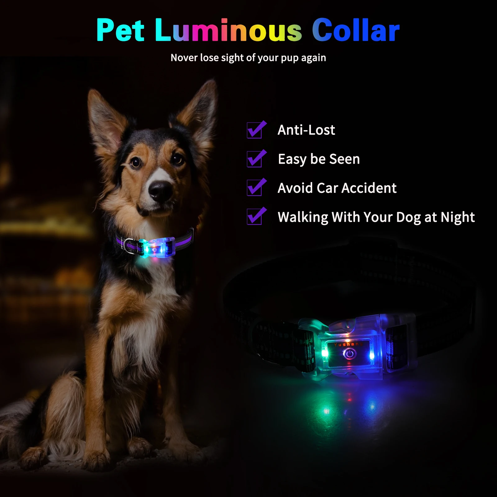 Light Up LED Scrolling Display Dog Collar USB Rechargeable LED flash Dog Collar for Multiple Dogs