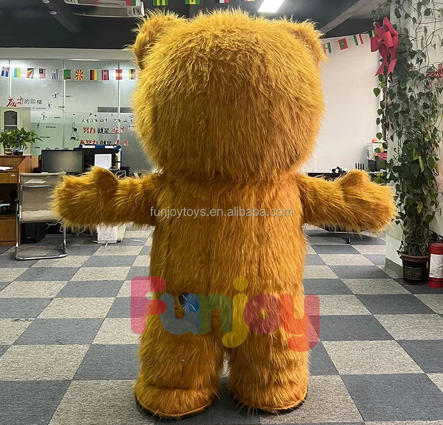Inflatable Long Plush Teddy Bear Costume For Adult Mascot Animal Full Body Halloween Walking Suit
