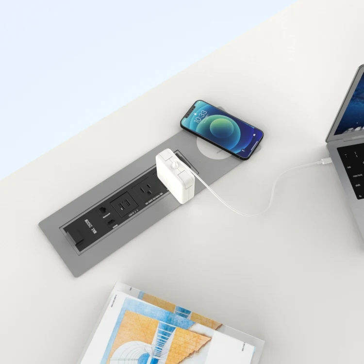 Confference настольная головка стол офисный стол ручной Поворотный вращающийся удлинитель Скрытая лента питания с беспроводным зарядным устройством