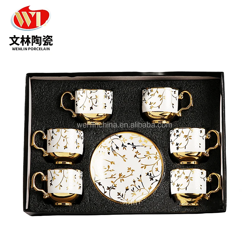 Turkish style new designs Golden Coffee Mugs Cup Saucer Tea Set Style Gift High Quality new bone china for drinking ware