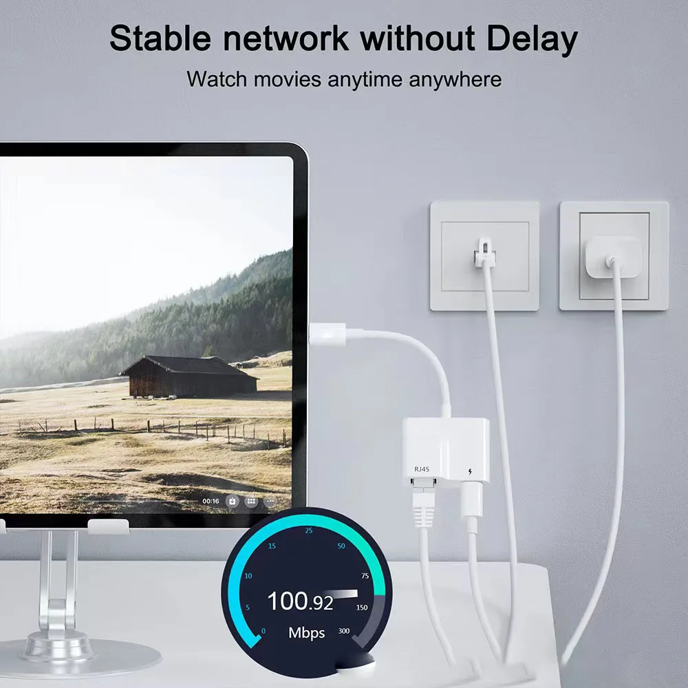 USB C to Ethernet Adapter Type C to LAN Fast Ethernet RJ45 Network Adapter Wired LAN Converter for iPad Android Mackbook Pro