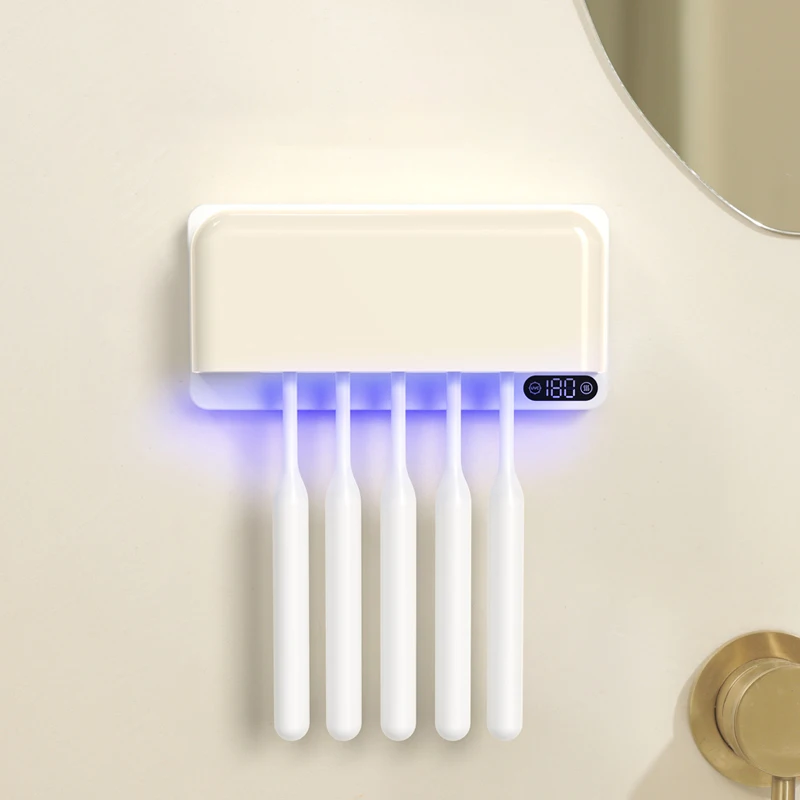 Newest bathroom wall mounted uvc heating drying sterilization uv toothbrush sterilizer holder