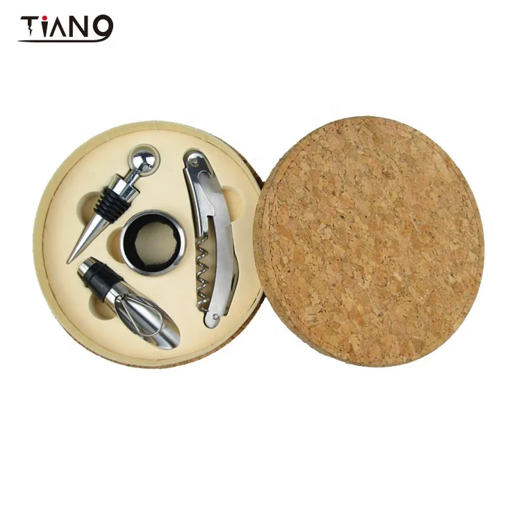 NEW Promotional Gift Wine Cork Leather Box Set Bamboo Corkscrew Wine Opener