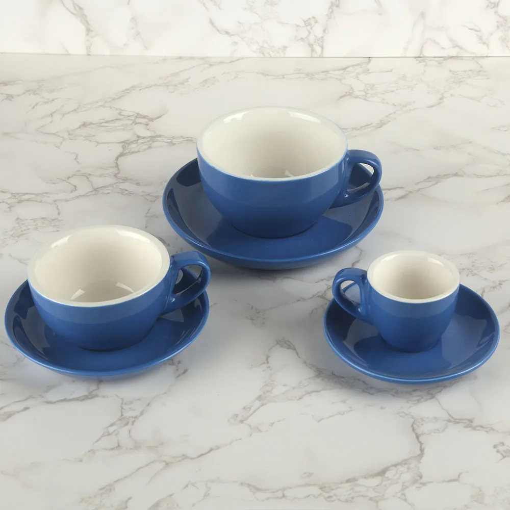 Nordic Blue Thick Design Ceramic Porcelain Coffee Tea Cup with Saucer Set