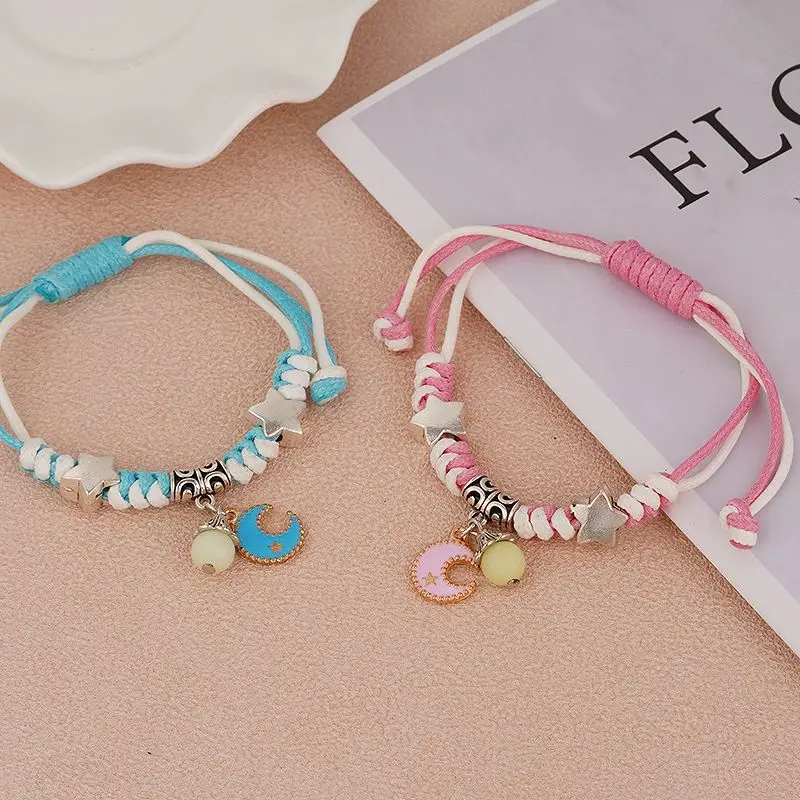 Fashion Cartoon Cat Pendants Splice  Luminous Bead Couple Bracelet Charm Women Men Gifts KIB153