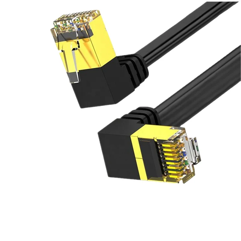 Позолоченный кабель Cat7 Ethernet RJ45 прямой угол сетевой UTP патч-корд 90 градусов 10 г кабели Lan