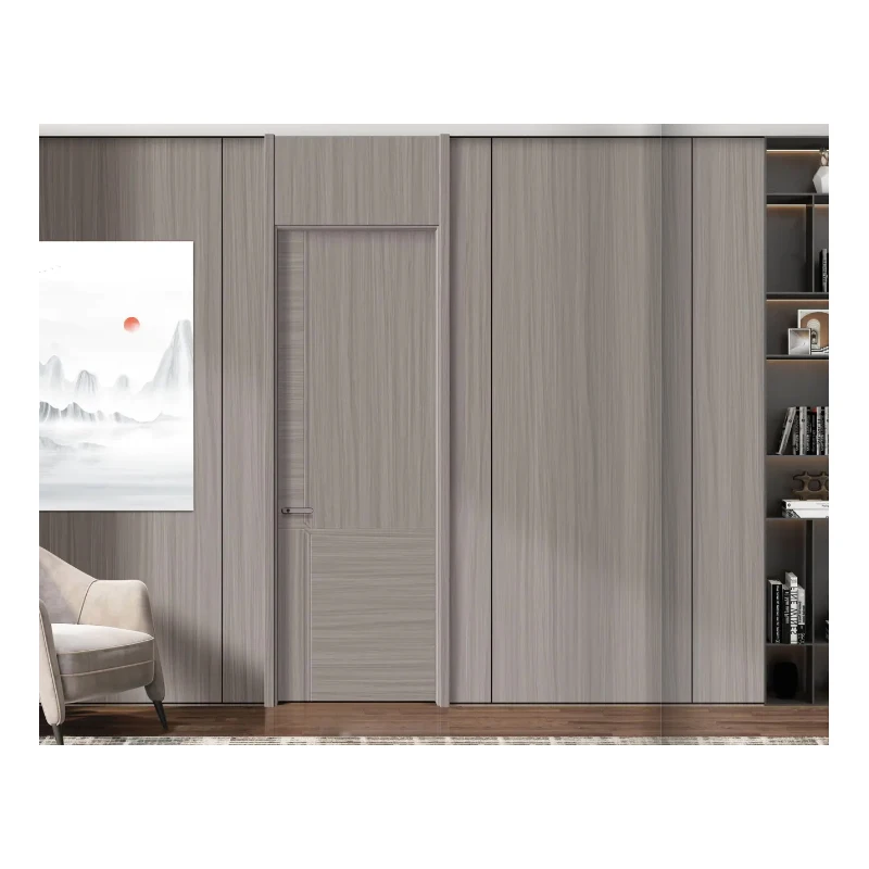 European Design  Wood Sliding Pocket Door Interior Wood Door with Black Frame Hidden Door Kit for Outdoor Application