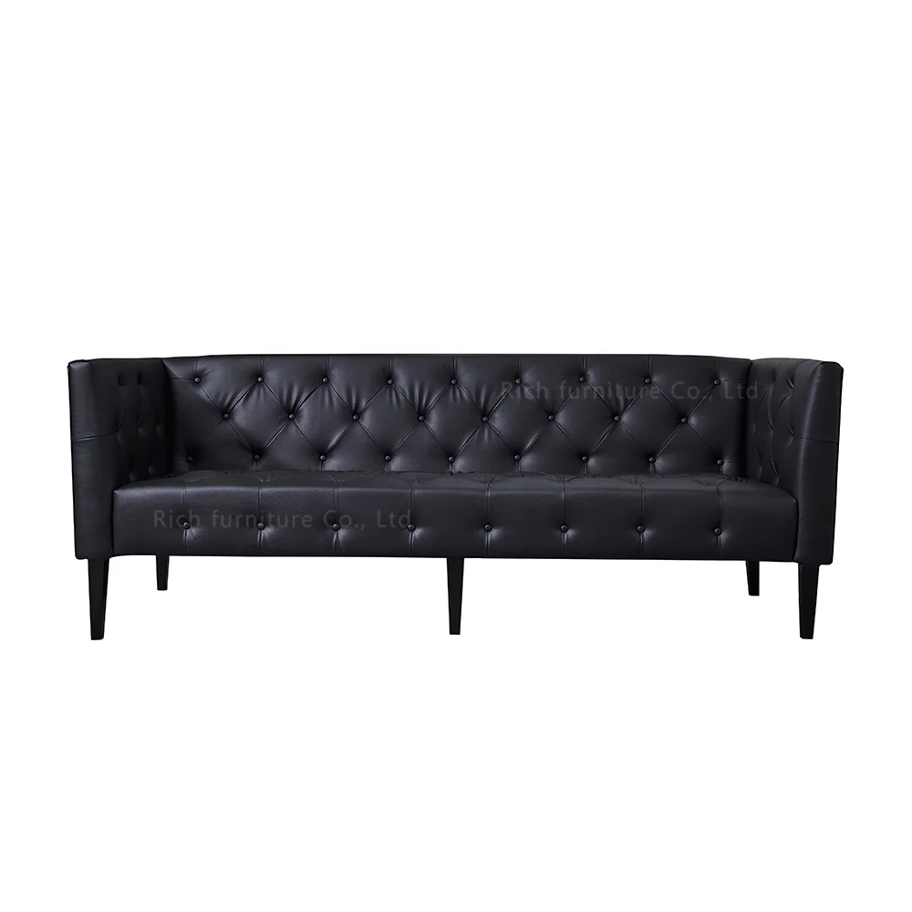 Classic Black Tufed Retro Couch Hotel Leather PU Sofa for Living Room Furniture