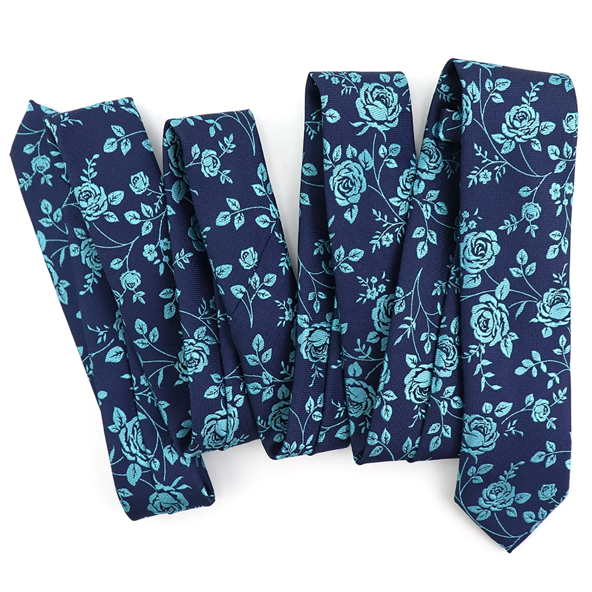 China Supplier Wholesale Necktie Fashion Dark Blue Turquoise Flower Custom Woven Slim Skinny Men Polyester Tie For Business