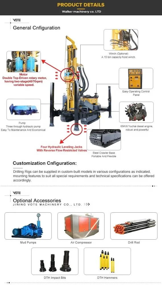 WKFD-200 crawler mounted 200 meters deep hydraulic water well drilling machine for sale