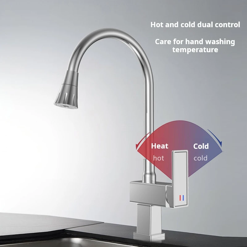 Hot Selling Modern Design Single-Handle Kitchen Sink Faucet Brushed Brass Body Double Outlet Ceramic Valve Core Single-Hole