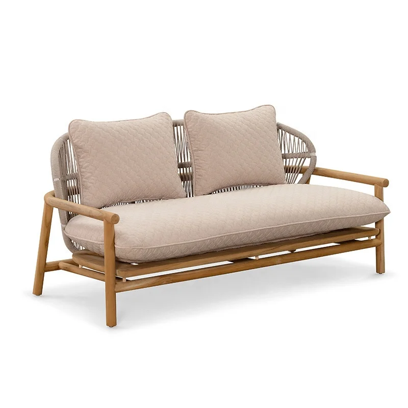 Wholesale Outdoor Aluminum Frame Rope Lounge Sofa Set Patio Garden Waterproof Teak Wood Sofa
