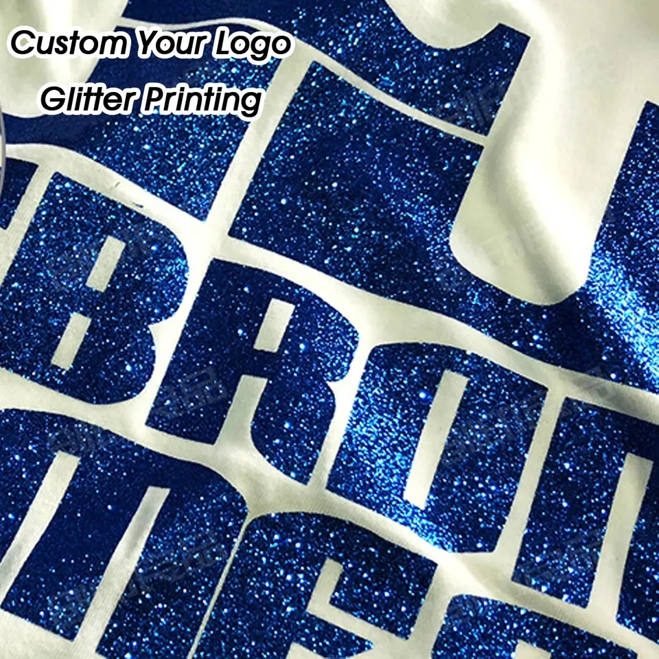 Cheap Plain Oversized Shine 100 Polyester T Shirts Wholesale Custom Silk Screen Printing Glitter Logo Oversized Y2k T-Shirt