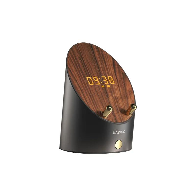 
New Wooden Digital Clock Loud Induction Smart Speaker Mobile Phone Holders Blue Tooth Speaker 