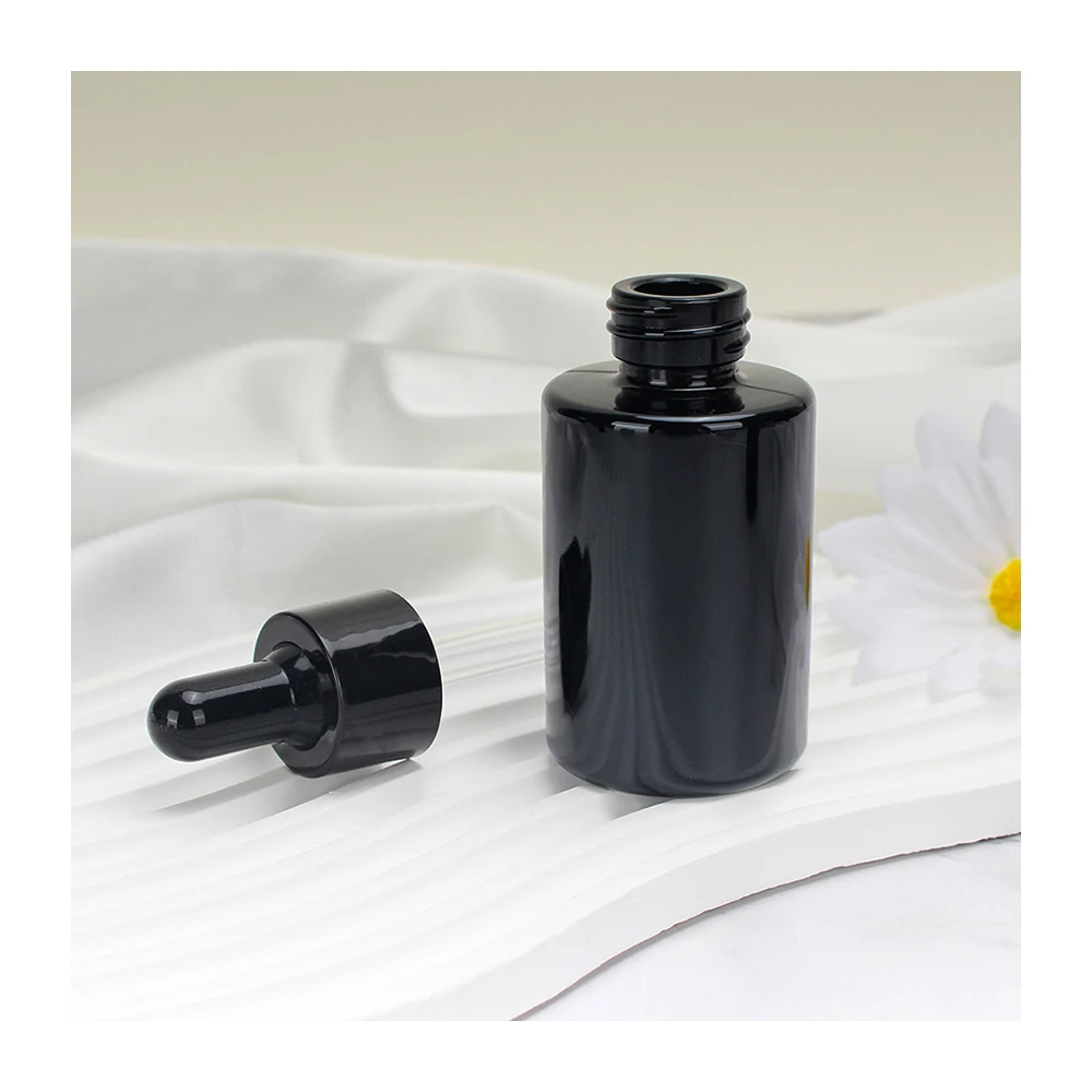 Hot Stamping 10ml 30ml 1oz Essential Oil Bottle Frosted Matte Black Glass Dropper Bottle With Box