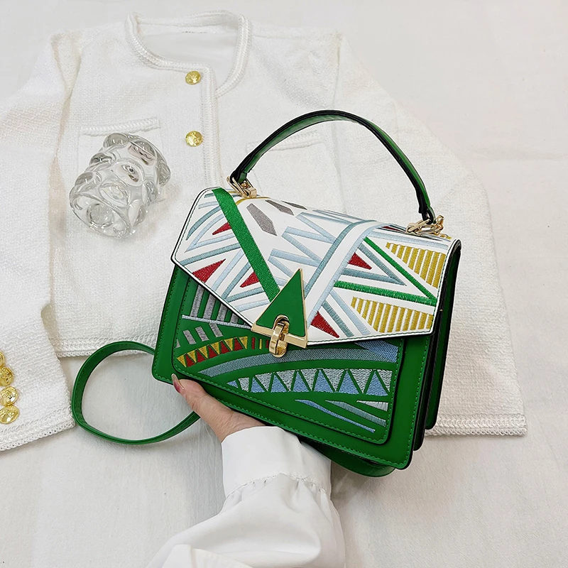 Women designer messenger aztec purses embroidery shoulder square girls crossbody bag