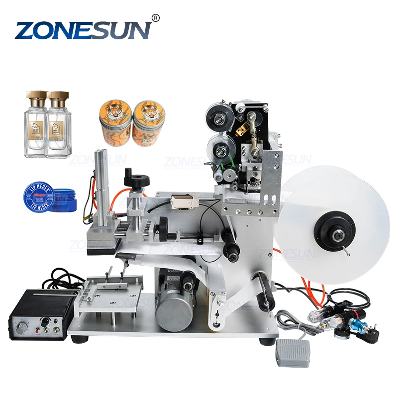 ZONESUN TB-60D Semi Automatic Plane Labeling Machine For Plastic Square  Glass PET Metal Bottles