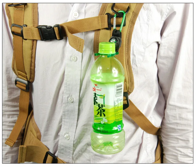 Outdoor Aluminium Carabiner Water Bottle Holder Hook with Compass