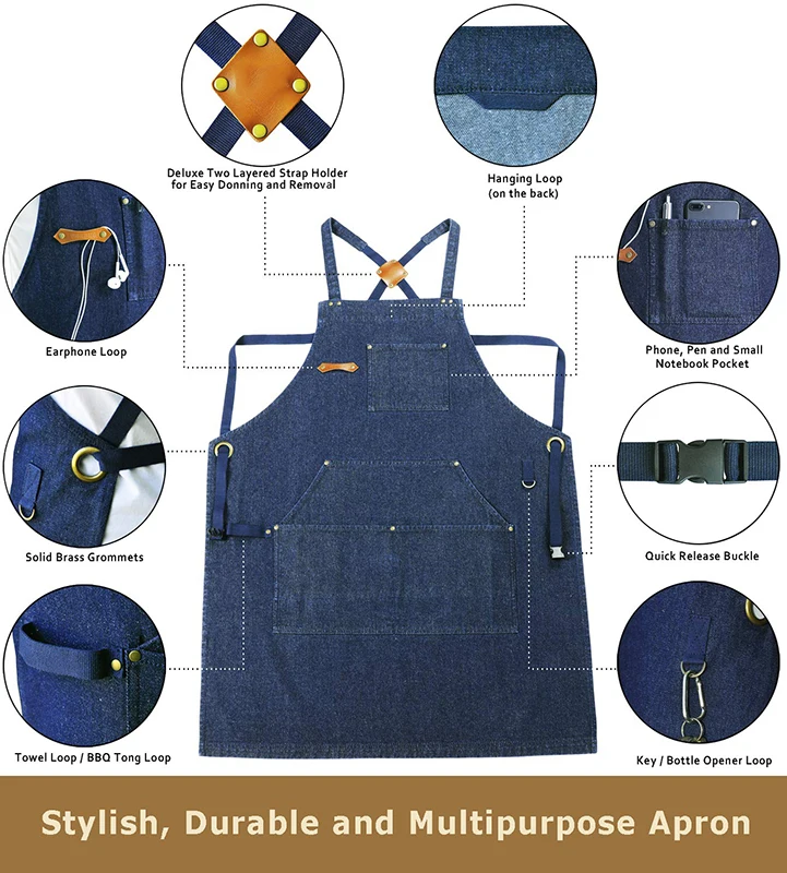 High Quality Durable Kitchen Apron Durable Denim Chef Apron with PP LDPE Cotton Canvas Fabric Materials for Barbers