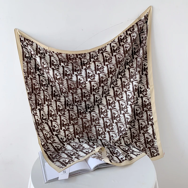 Hot Sale Custom Luxury 90cm Silk Scarf Luxury Brand Designer Hair Scarf Print Head Scarf Large Handkerchief Hijab Shawl