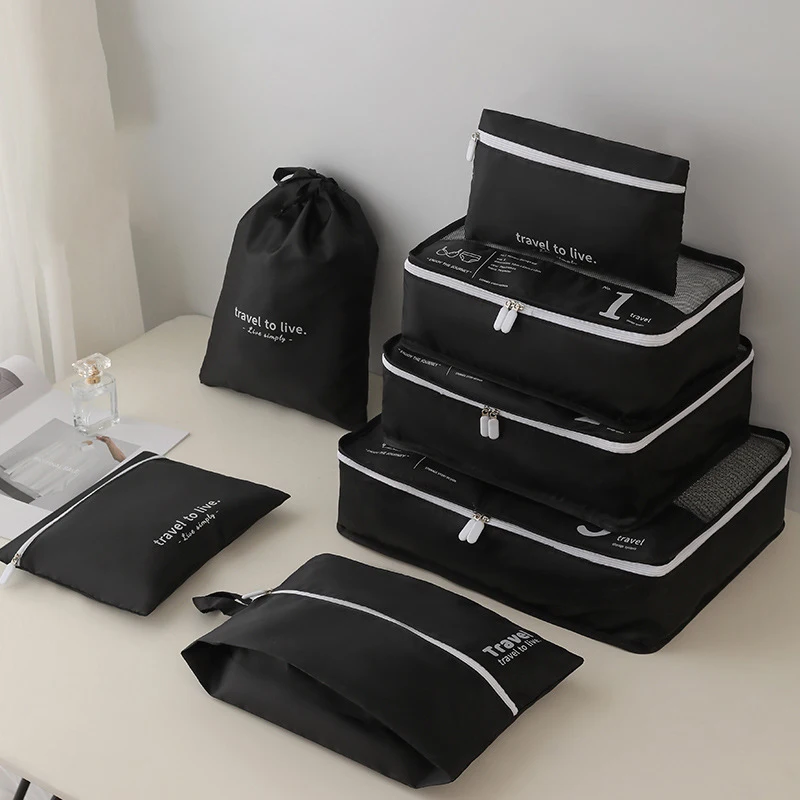 Customized white black 8pcs packing cubes for storage luggage high quality travel organizer compression packing cubes set
